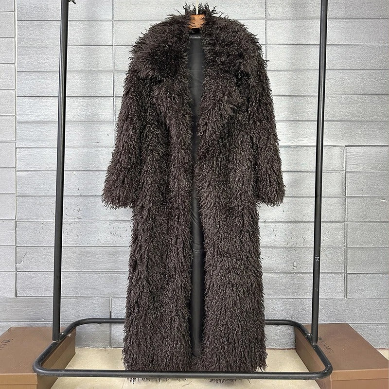 Autumn Winter Faux Fur Long Coat for Women