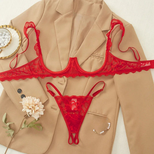Toucheart Sexy Lace Mesh Lingerie Set – See-Through Bra for Women