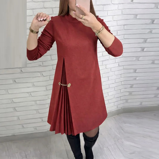 Women’s O-Neck Patchwork Dress – Slim A-Line Mini