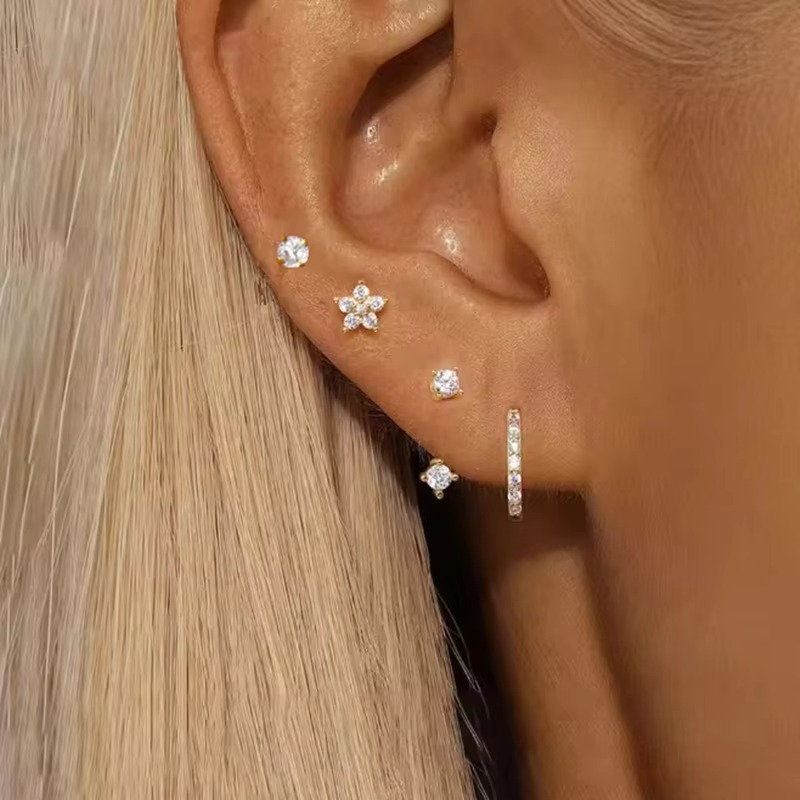 4PCS Zircon Hoop Earring Set – Women’s Cartilage Jewelry