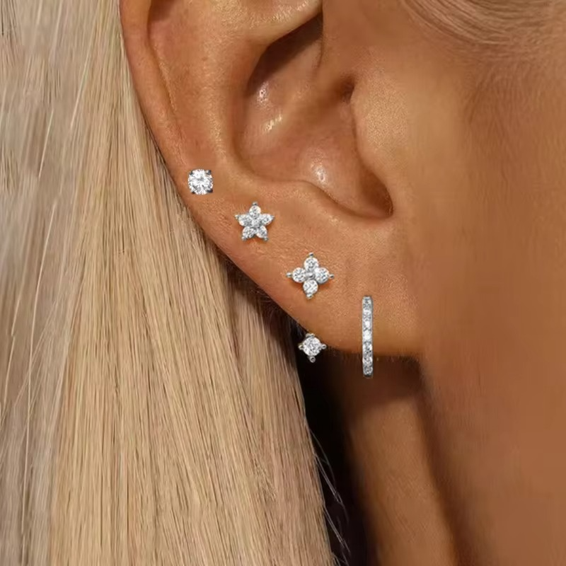 4PCS Zircon Hoop Earring Set – Women’s Cartilage Jewelry
