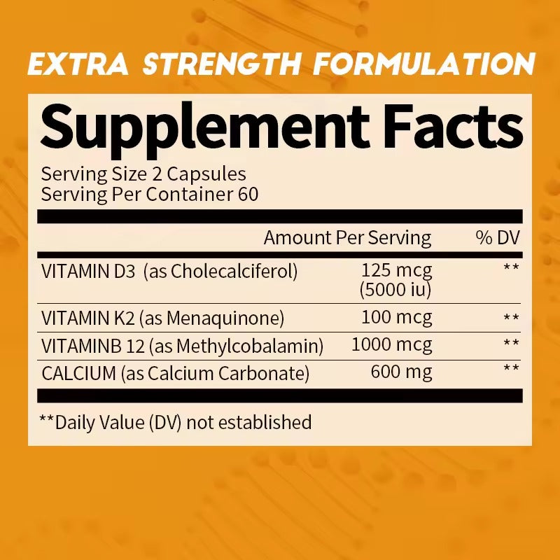 BBEEAAUU Calcium Supplement with Vitamin K2 & D3 – Strong Bones, Joint Mobility & Bone Density Support