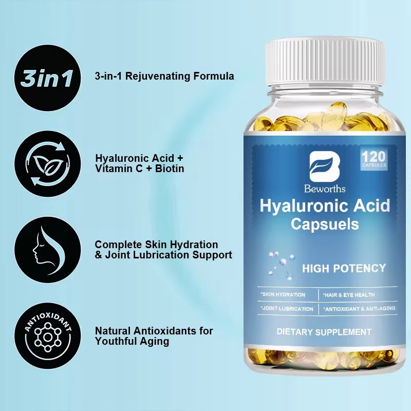 BEWORTHS Hyaluronic Acid Capsules – Skin Hydration & Joint Flexibility Support