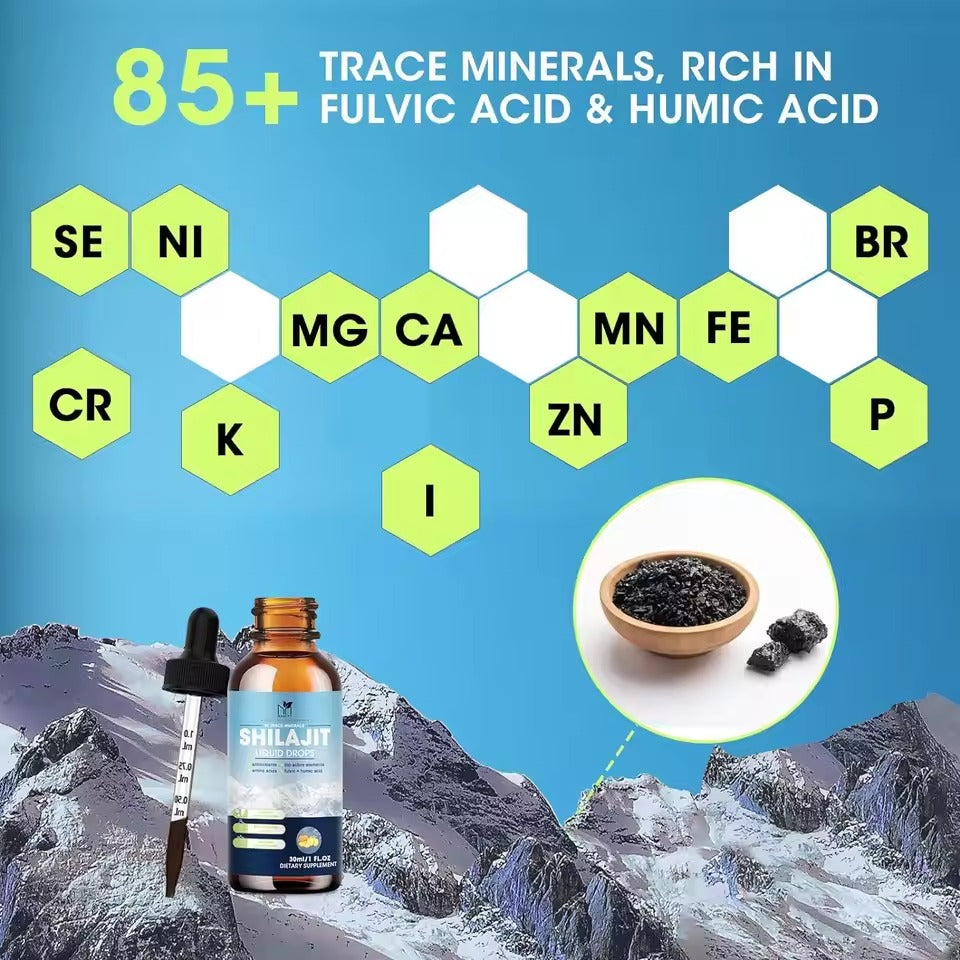 30ml Organic Shilajit Drops – 85+ Trace Minerals for Brain, Memory & Skin Health