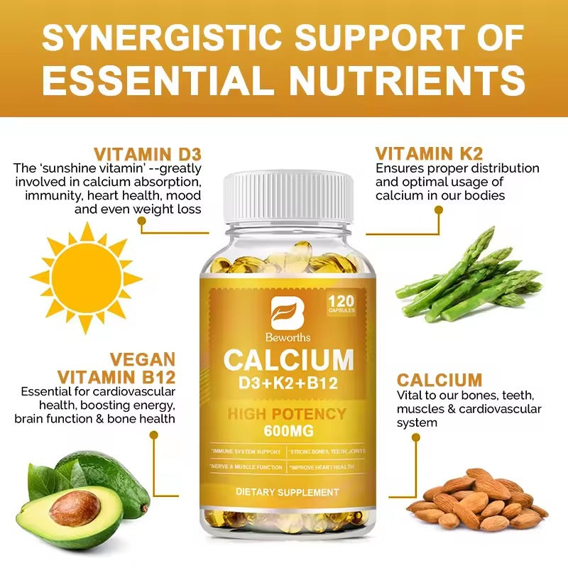 BEWORTHS 4-in-1 Vitamin D3 + Calcium Capsules – Bone, Heart & Immune Support