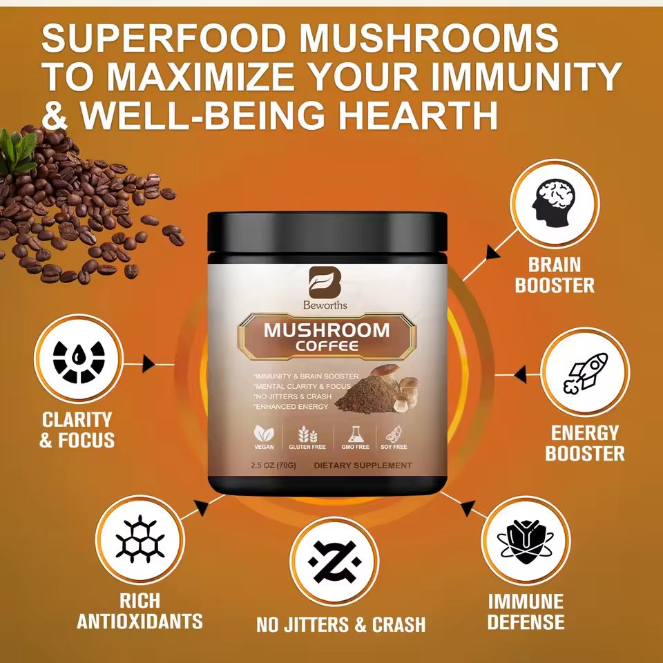 BWEORTHS Mushroom Coffee – Immunity, Focus & Memory Support
