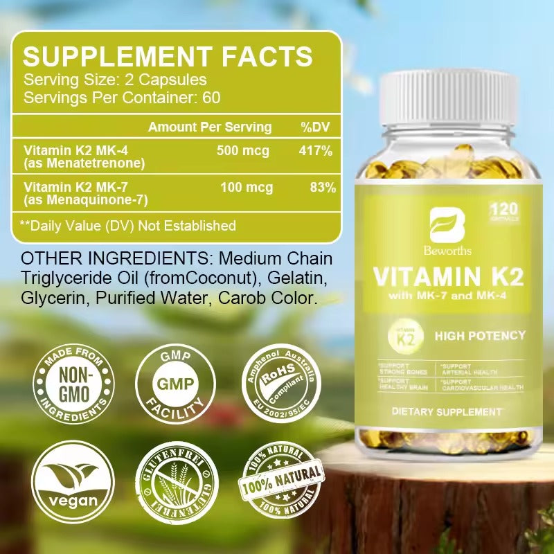 BEWORTHS Vitamin K2 Capsules – Bone, Heart & Brain Health Support