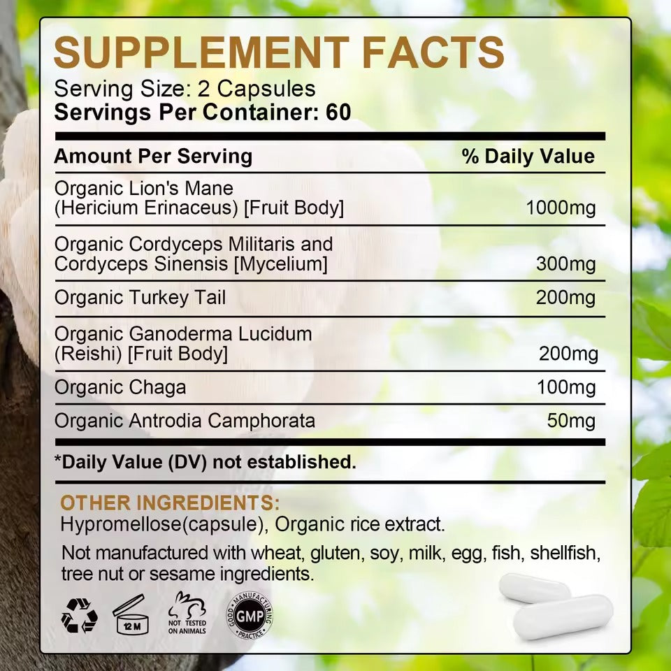 BEWORTHS Lion’s Mane Mushroom Capsules – Brain & Immune Health Support