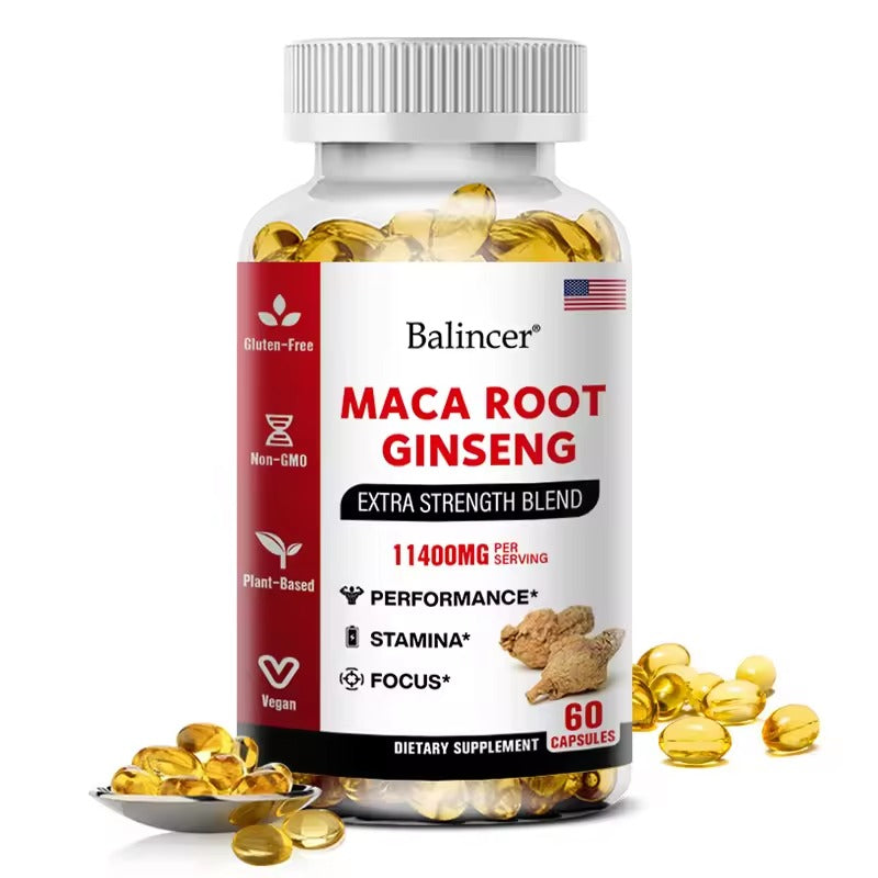 Balincer Organic Maca Root + Ginseng Extract Capsules – Boost Stamina, Mood & Energy for Men and Women