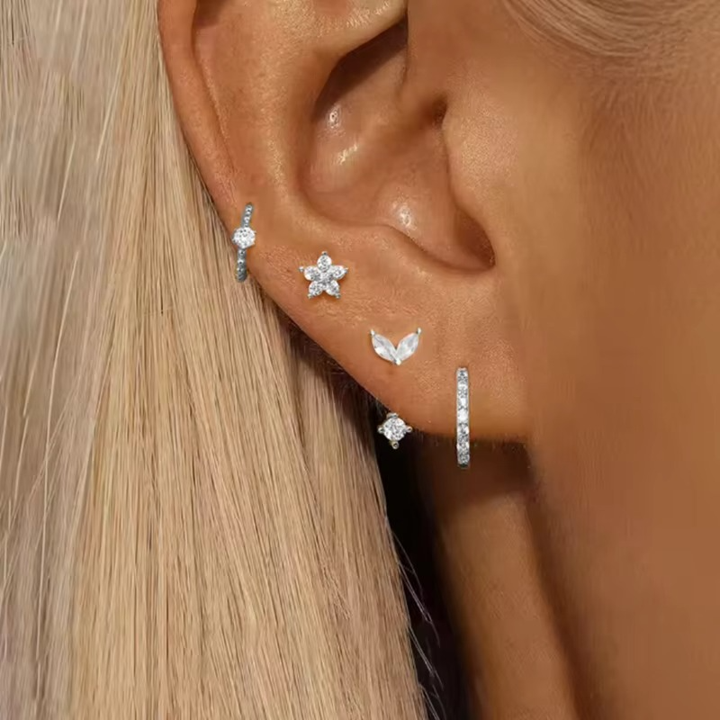 4PCS Zircon Hoop Earring Set – Women’s Cartilage Jewelry