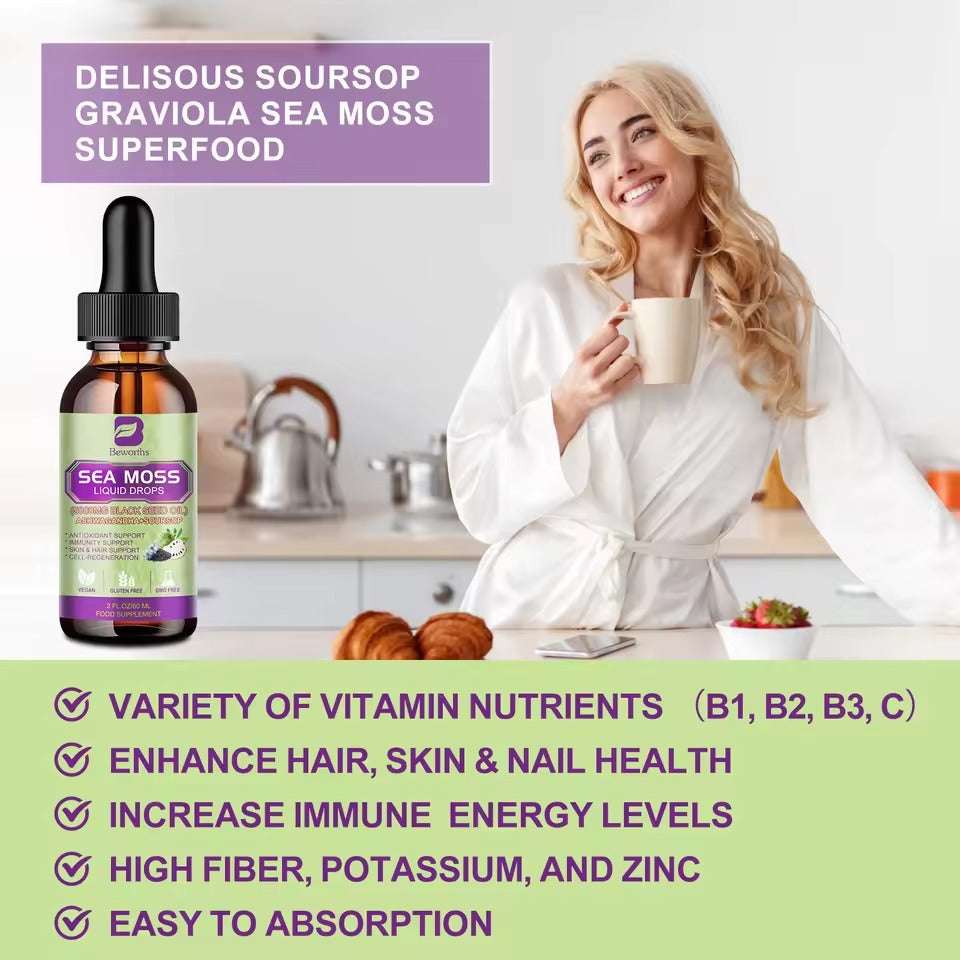 BEWORTHS Sea Moss & Soursop Graviola Extract Drops – Immune, Kidney & Digestive Health Support