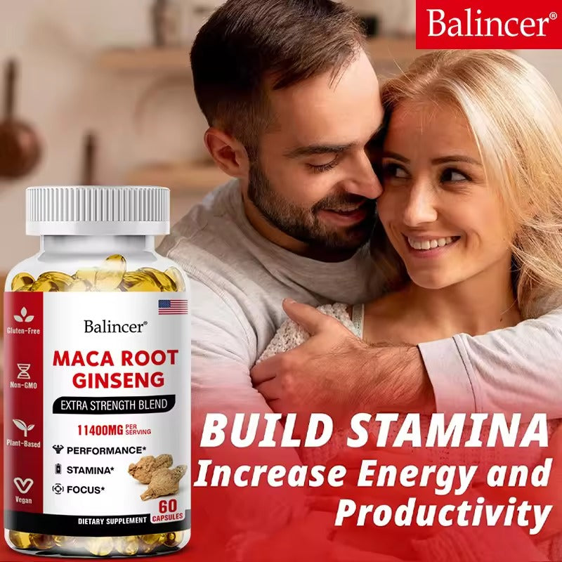 Balincer Organic Maca Root + Ginseng Extract Capsules – Boost Stamina, Mood & Energy for Men and Women