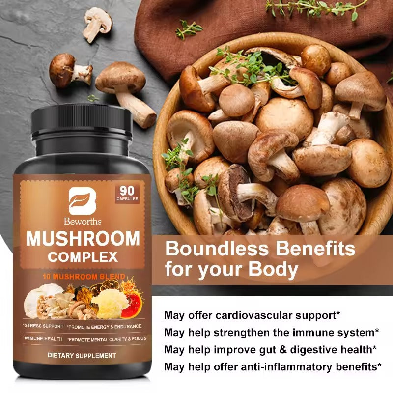 BEWORTHS Mushroom Capsules – Energy, Brain & Digestive Health Support