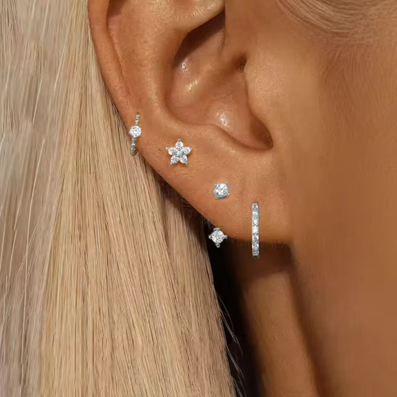 4PCS Zircon Hoop Earring Set – Women’s Cartilage Jewelry