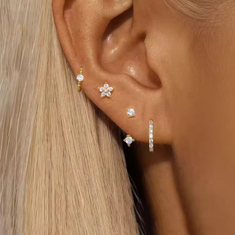 4PCS Zircon Hoop Earring Set – Women’s Cartilage Jewelry