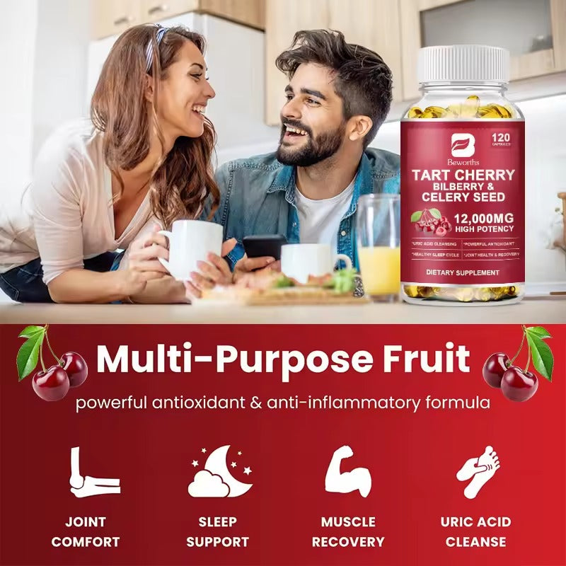 BEWORTHS Tart Cherry Extract Capsules with Celery Seed – Uric Acid Cleanse & Joint Support