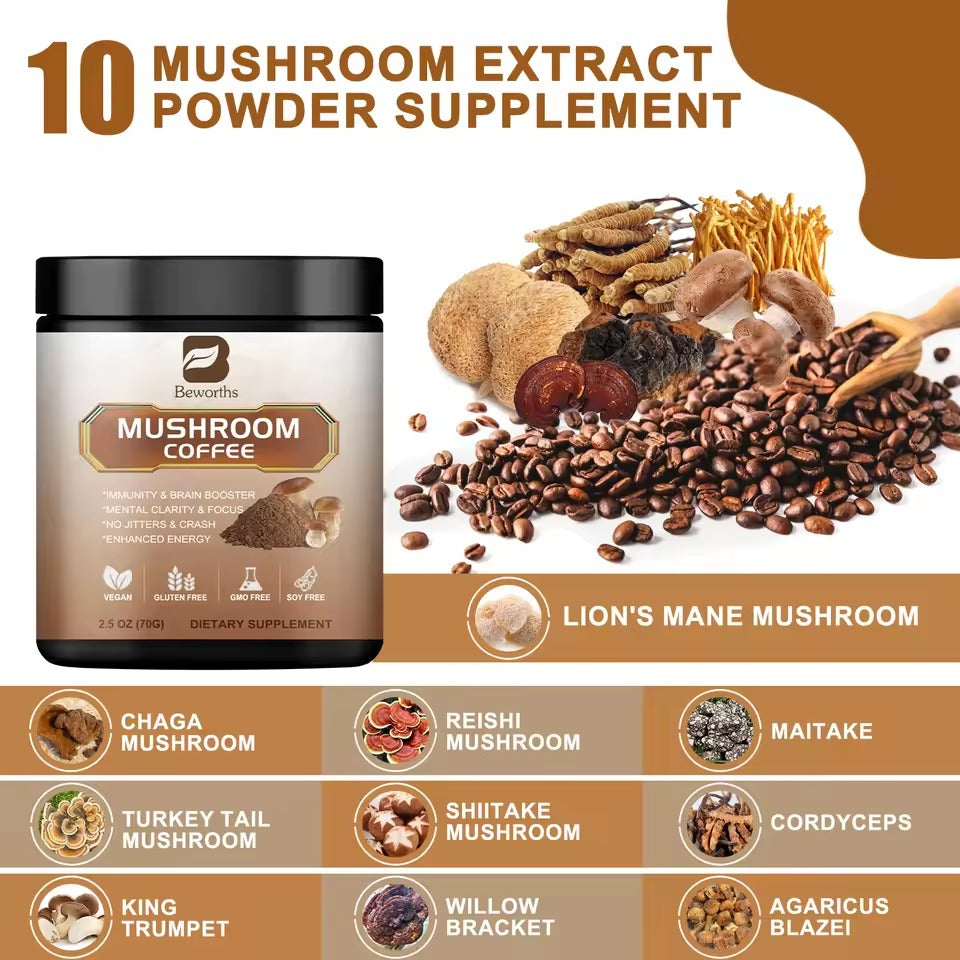 BWEORTHS Mushroom Coffee – Immunity, Focus & Memory Support