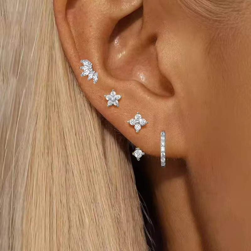 4PCS Zircon Hoop Earring Set – Women’s Cartilage Jewelry