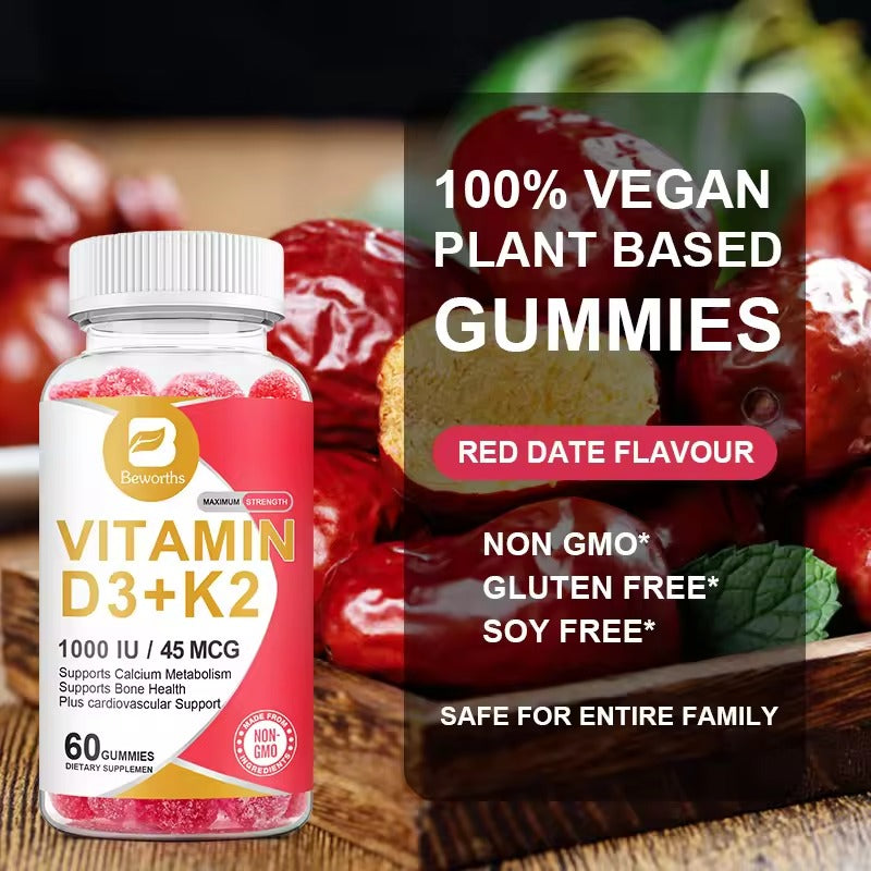 BEWORTHS Vitamin D3 + K2 Gummies – Bone & Muscle Health Support