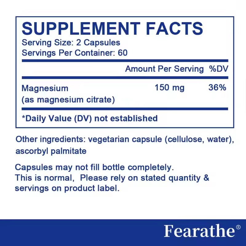 Magnesium Citrate Capsules – Supports Muscle, Bone, Heart, Metabolism & Nerve Function