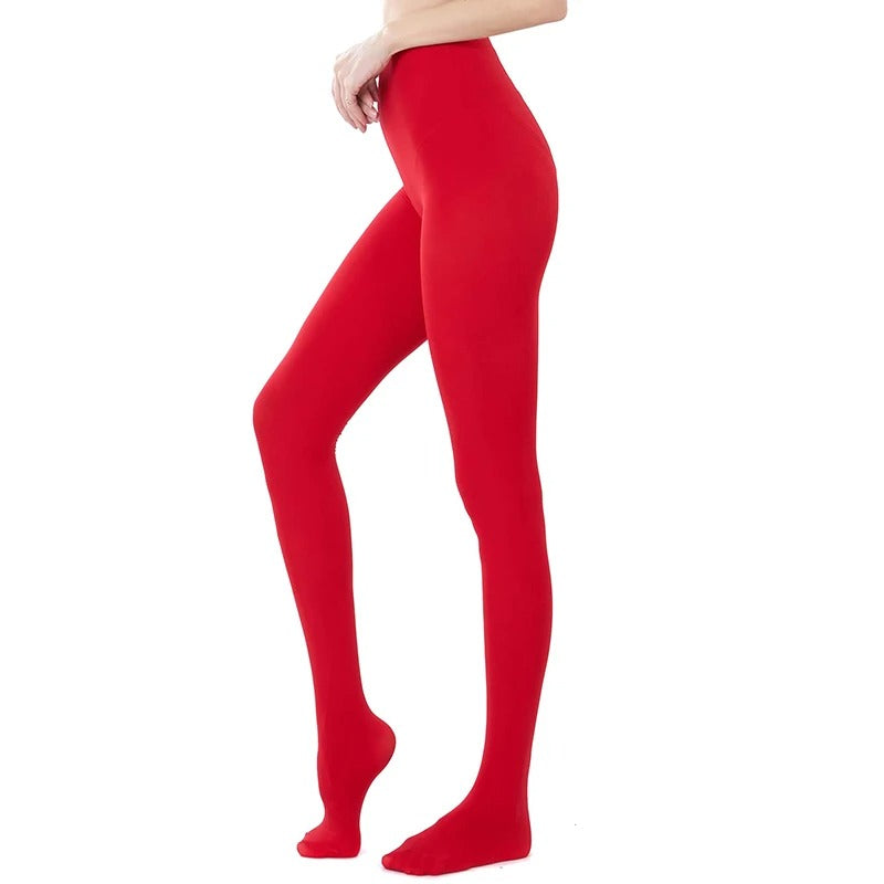 80D Burgundy Velvet Control Top Tights for Women
