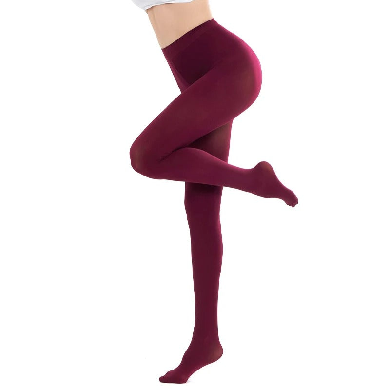 80D Burgundy Velvet Control Top Tights for Women