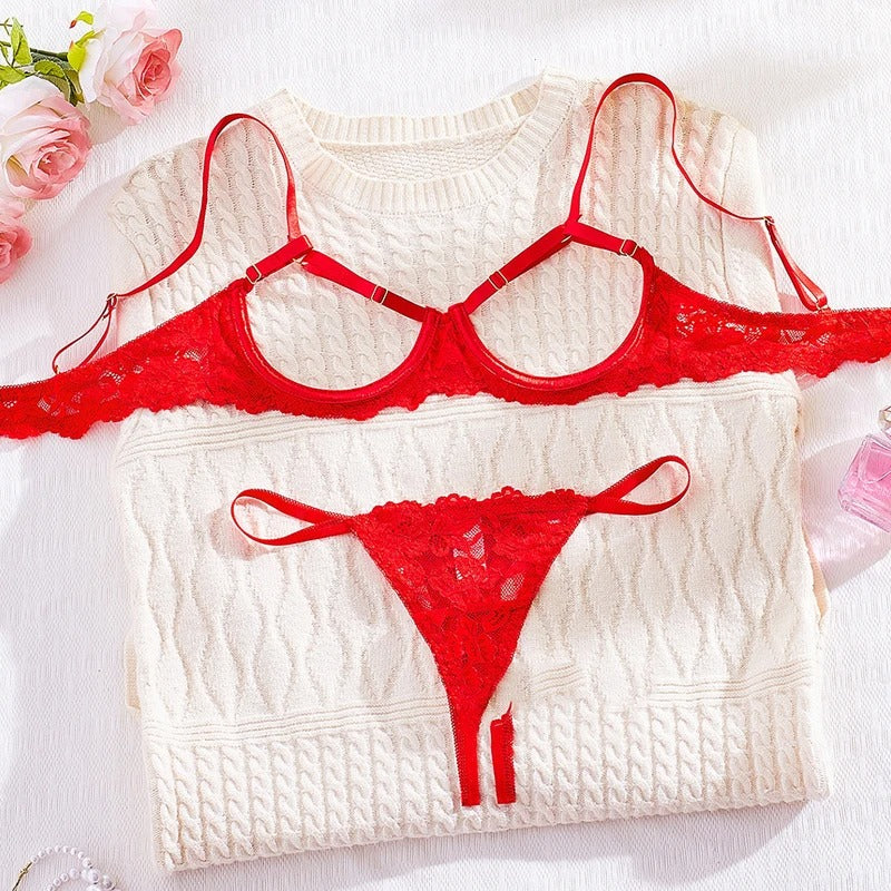 Toucheart Sexy Lace Mesh Lingerie Set – See-Through Bra for Women