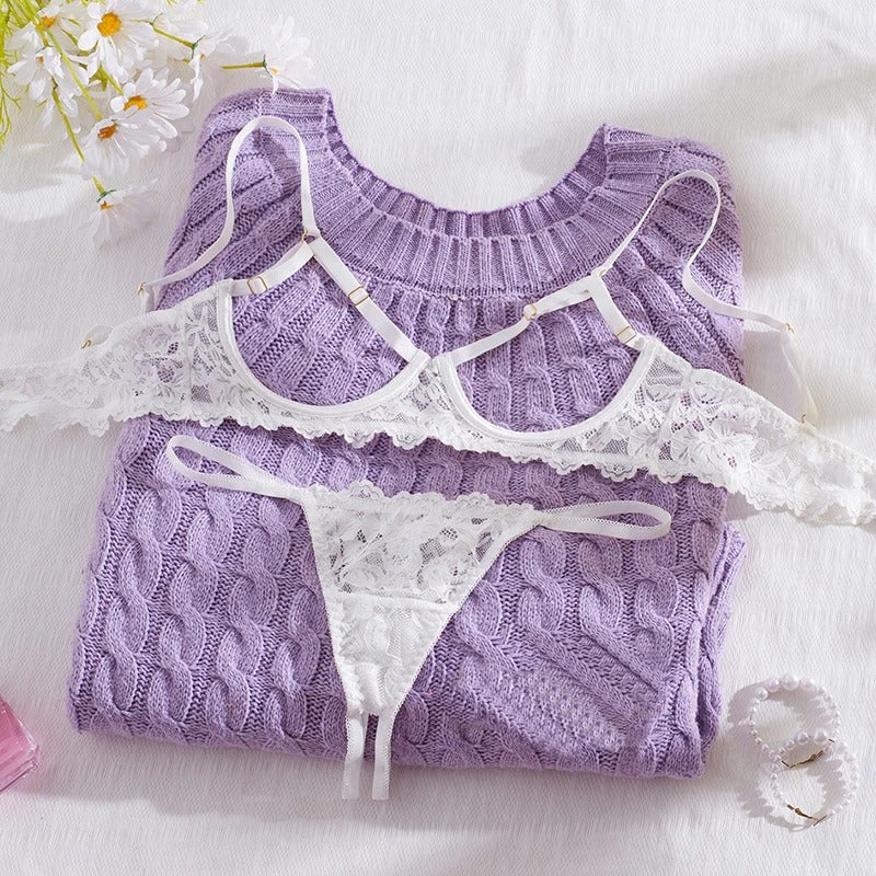 Toucheart Sexy Lace Mesh Lingerie Set – See-Through Bra for Women