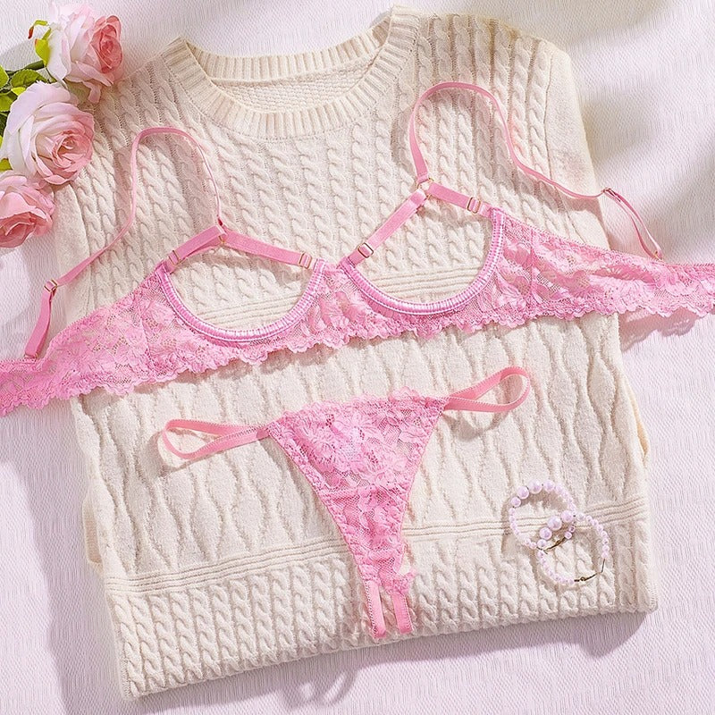 Toucheart Sexy Lace Mesh Lingerie Set – See-Through Bra for Women