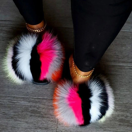 Girls’ Luxury Fluffy Fur Slippers – Cozy Indoor Slides