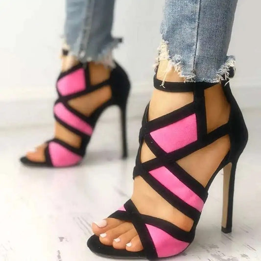 Women’s High Heels Peep Toe Cross-Tie Sandals
