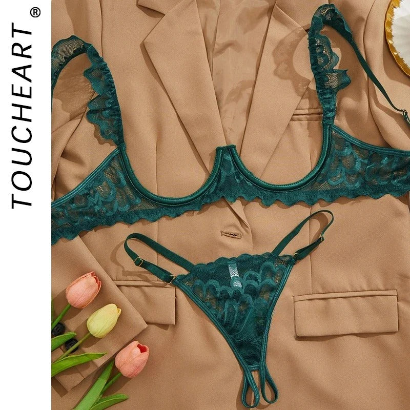 Toucheart Sexy Lace Mesh Lingerie Set – See-Through Bra for Women