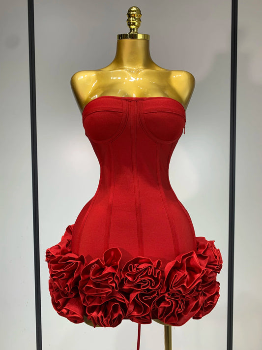 Sexy Strapless Backless Flower Bandage Mini Dress
