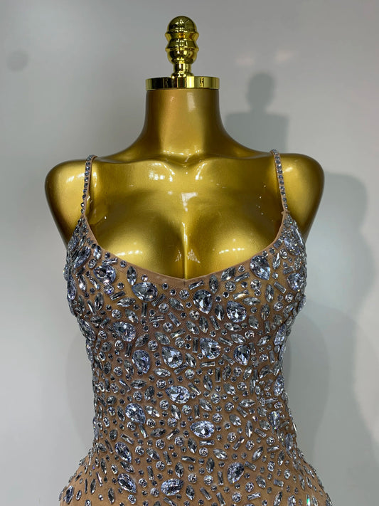 Luxury Rhinestone Mesh See-Through Bodycon Dress