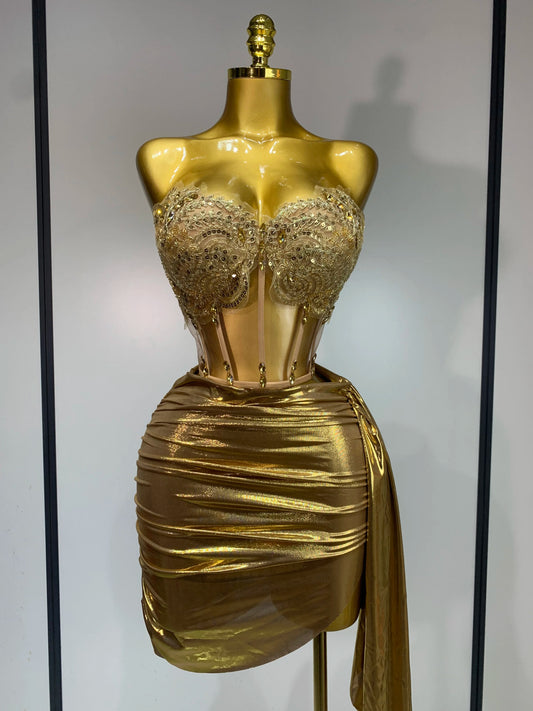 Women’s Gold Sequin Rhinestone Party Two-Piece