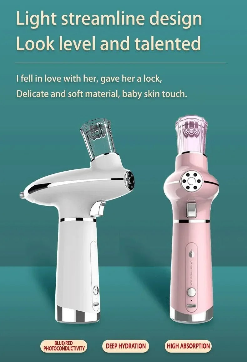 Portable Airbrush Water Nebulizer – Skin Rejuvenation with Red & Blue Light Therapy and Oxygen Injector for Facial Beauty