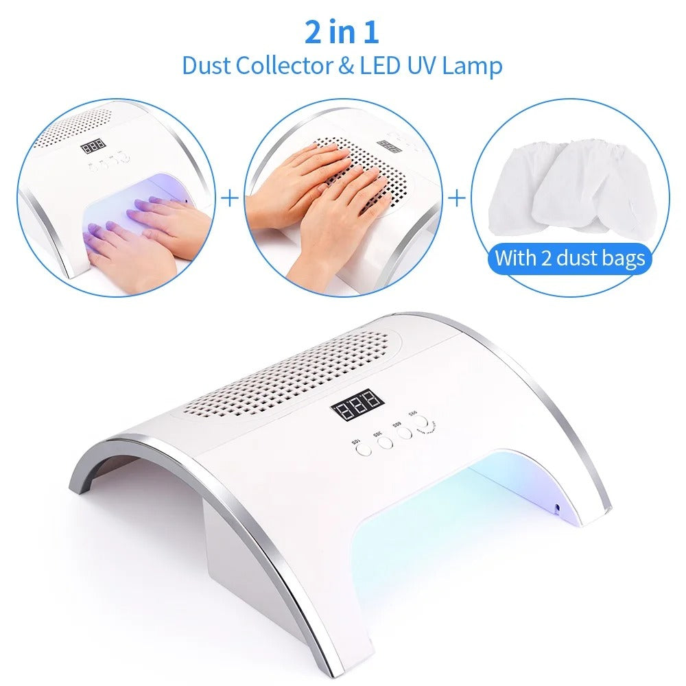 2-IN-1 Nail Dust Collector and Nail Drying Lamp – 80W Nail Dust Extractor & Gel Polish Dryer for Perfect Nails