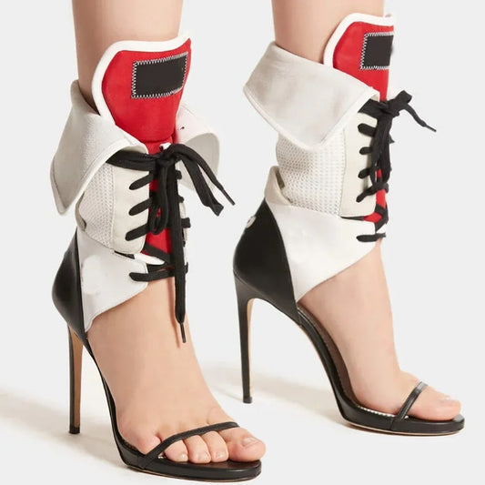 Women’s Modern Shoes – Patchwork Cross-Tied Pointed Toe