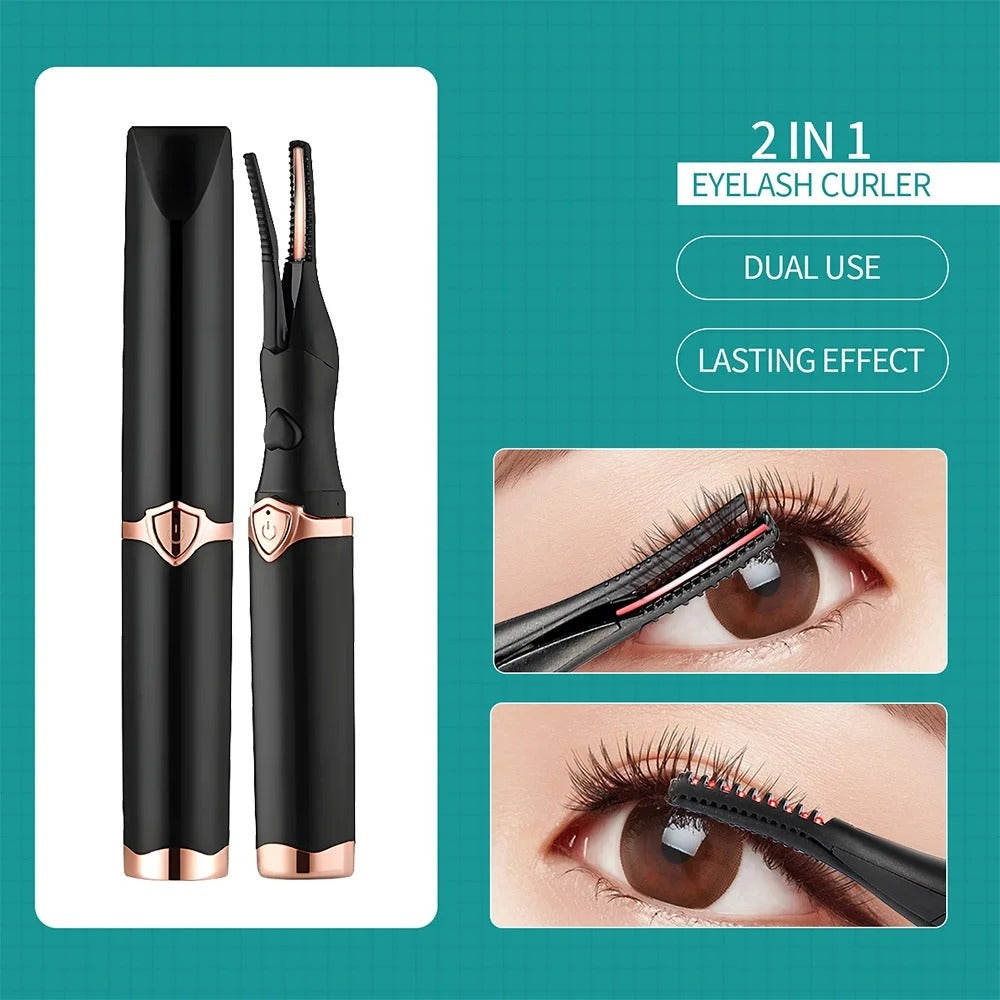 2-IN-1 Eyelash Curler Heating Styling Clip – 60s Long-Lasting Curling Lash Curler & Mascara Comb for Perfect Lashes