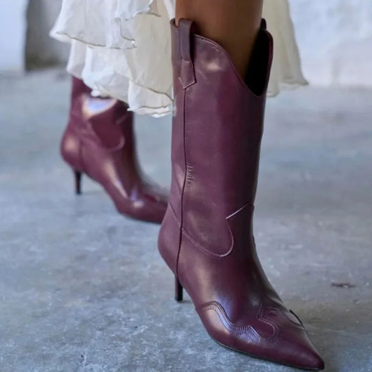 Burgundy Pointy Toe Stiletto Women’s Western Boots