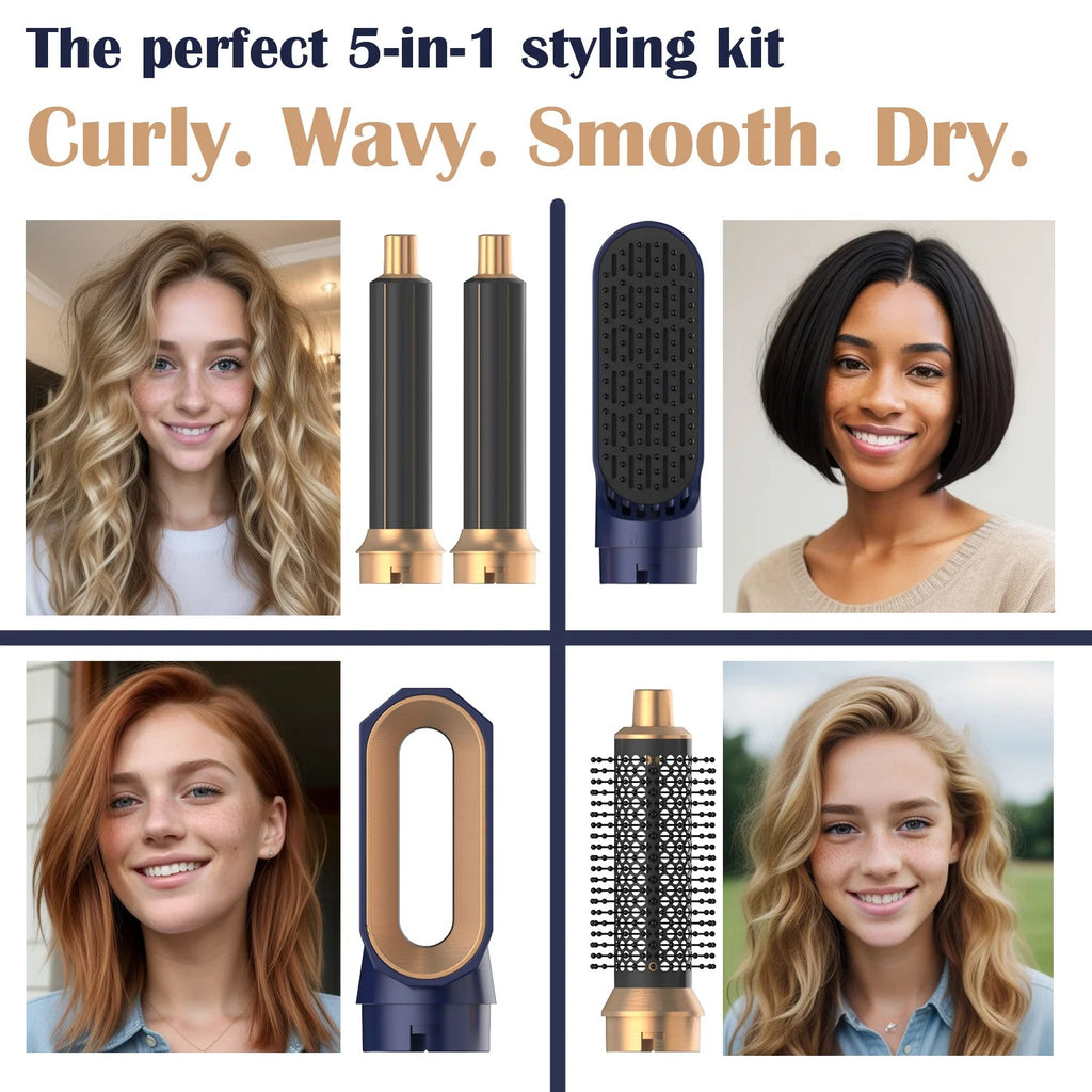 2024 New 5-in-1 Hair Dryer Hot Comb Set – Professional Curling Iron, Hair Straightener & Styling Tool for Dyson Airwrap