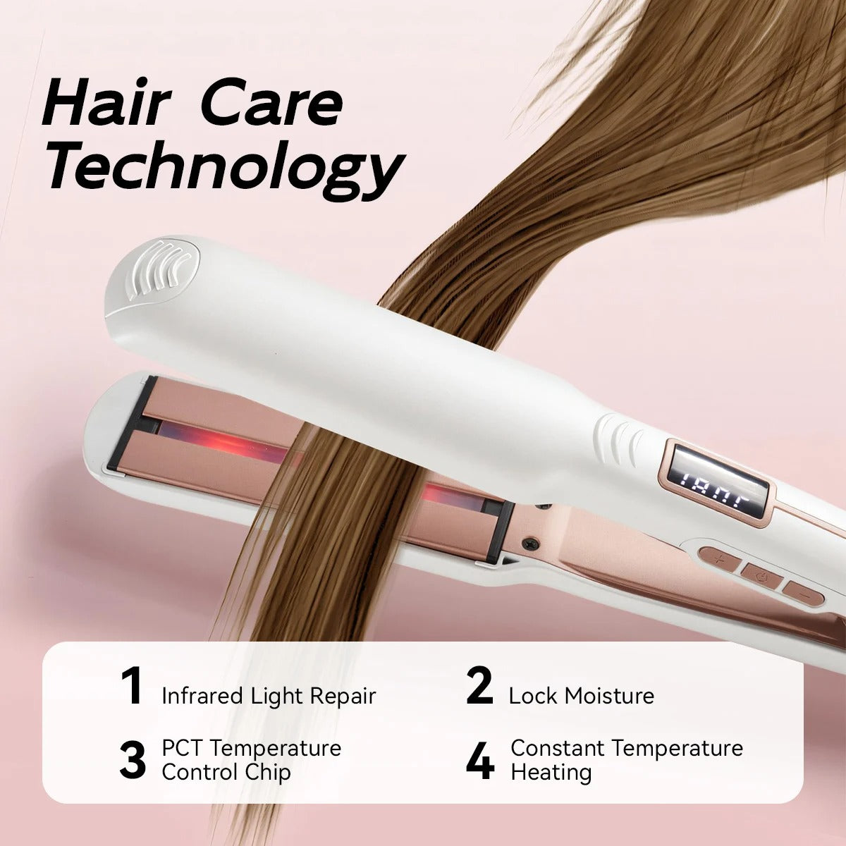 TQ-H2 Hair Straightener & Curler – Instant Heating with LCD Display, Infrared Hair Care for Dry & Wet Hair