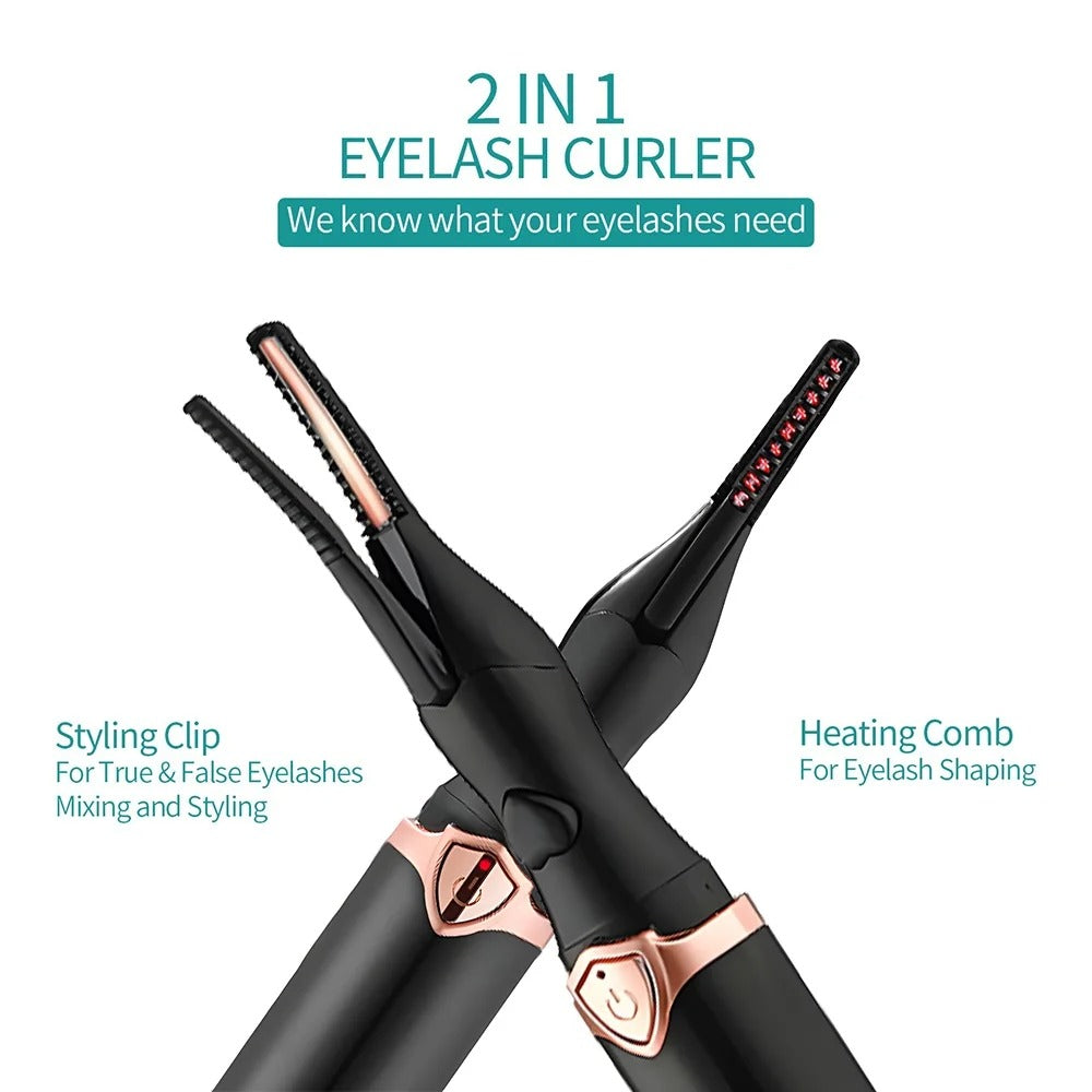 2-IN-1 Eyelash Curler Heating Styling Clip – 60s Long-Lasting Curling Lash Curler & Mascara Comb for Perfect Lashes