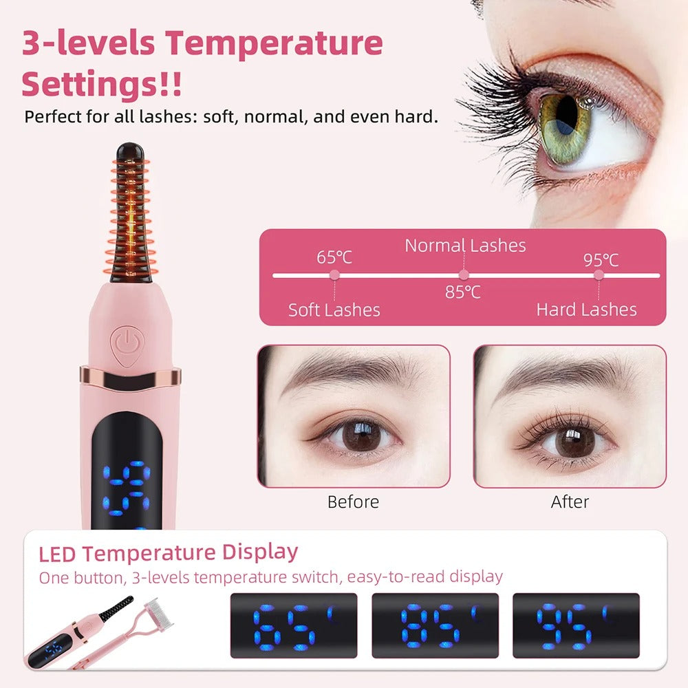 Electric Eyelash Curler – Long-lasting Curling Perm with Heating Eyelash Comb & Styling Makeup Tool