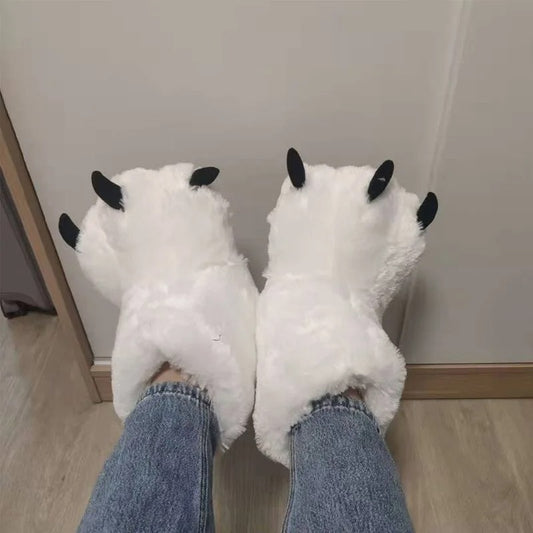 Gray Furry Paw Slippers