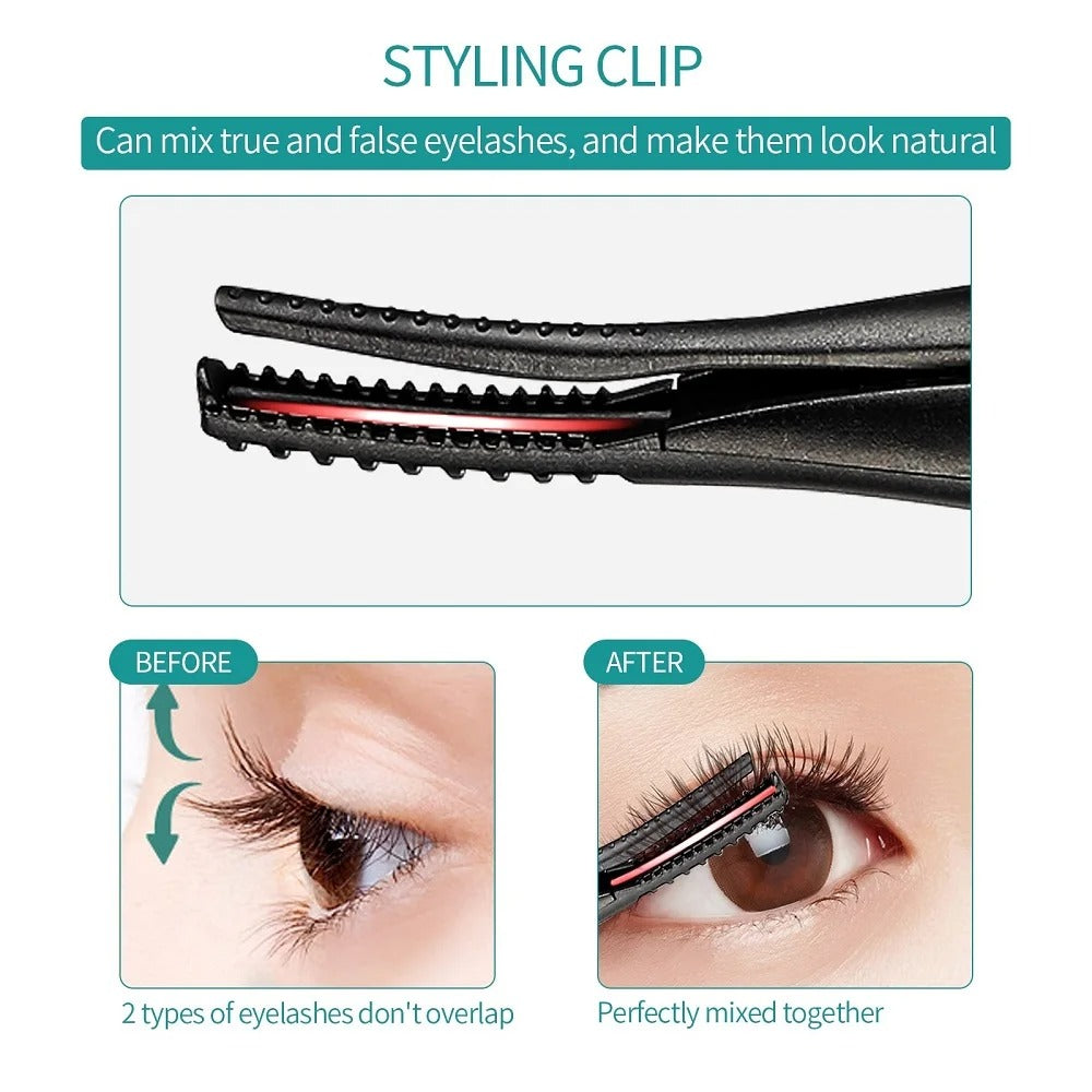 2-IN-1 Eyelash Curler Heating Styling Clip – 60s Long-Lasting Curling Lash Curler & Mascara Comb for Perfect Lashes