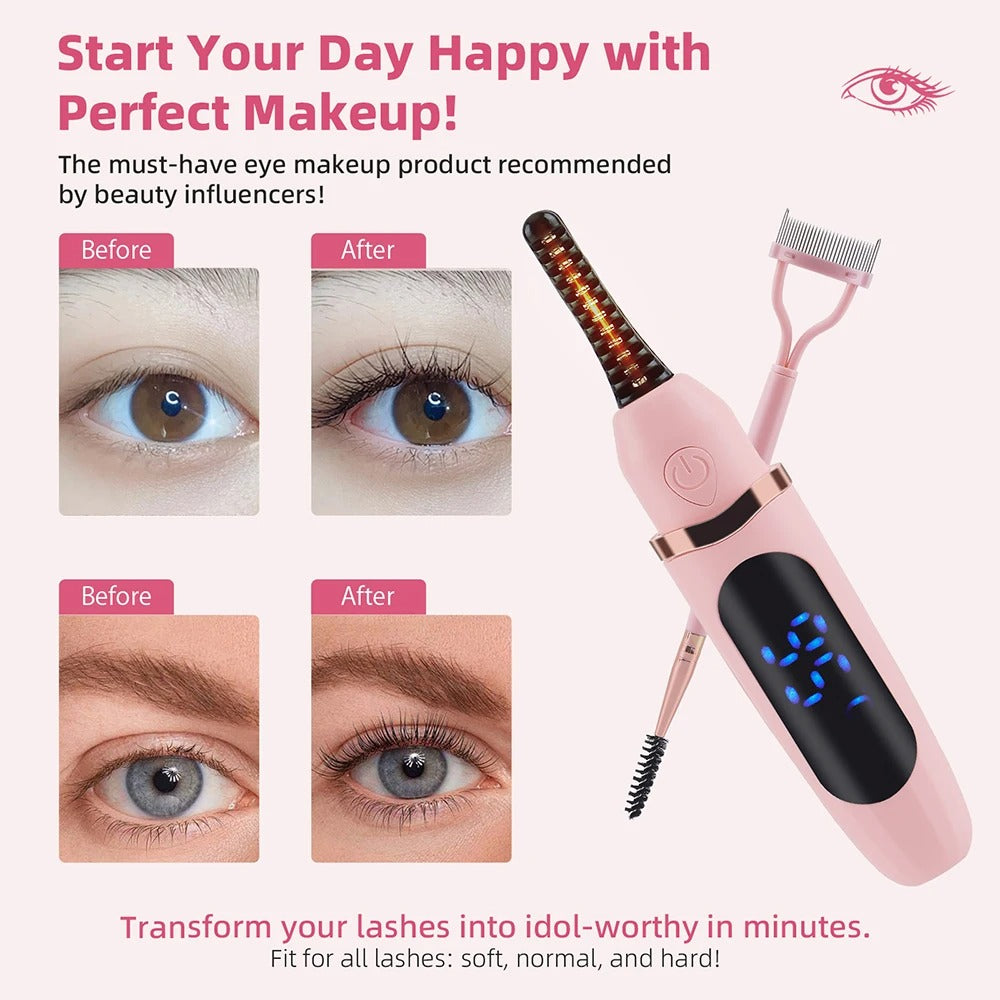 Electric Eyelash Curler – Long-lasting Curling Perm with Heating Eyelash Comb & Styling Makeup Tool