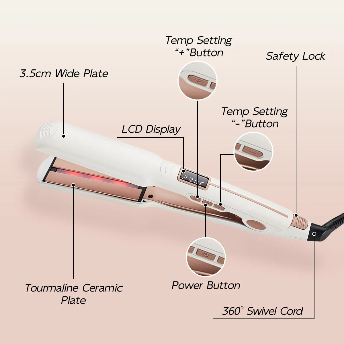 TQ-H2 Hair Straightener & Curler – Instant Heating with LCD Display, Infrared Hair Care for Dry & Wet Hair