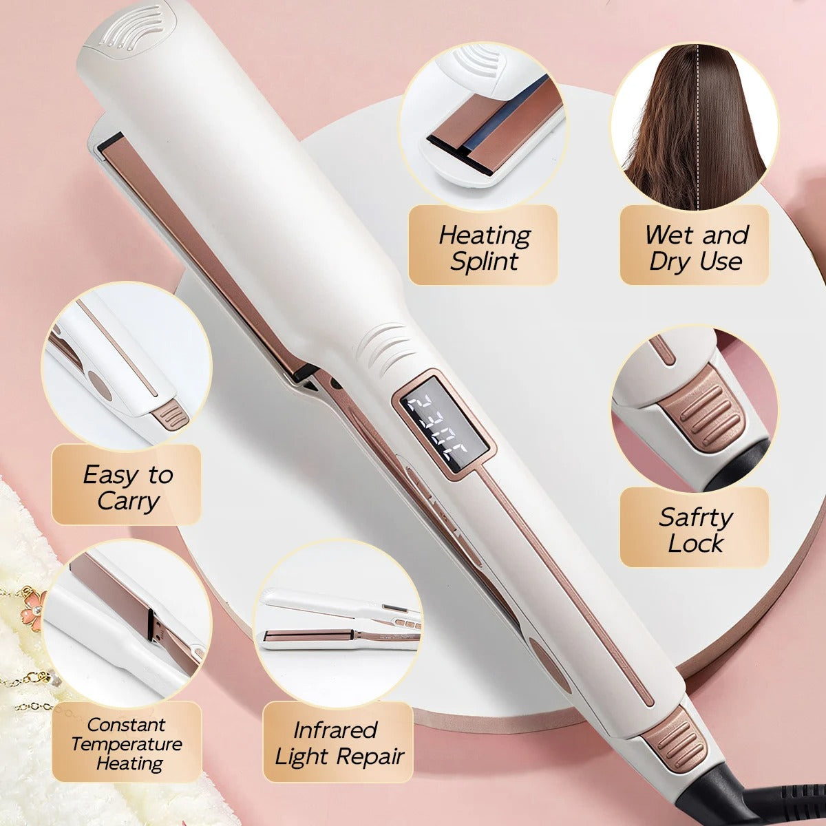 TQ-H2 Hair Straightener & Curler – Instant Heating with LCD Display, Infrared Hair Care for Dry & Wet Hair