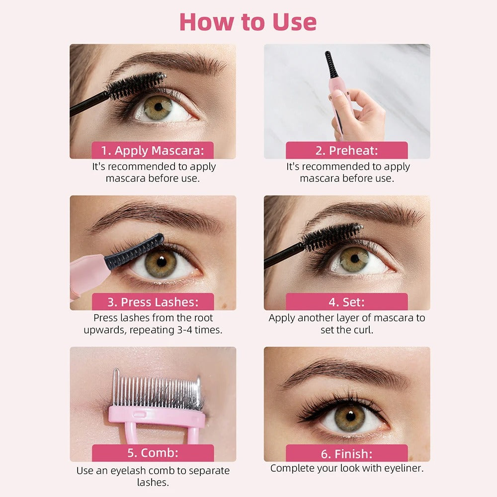 Electric Eyelash Curler – Long-lasting Curling Perm with Heating Eyelash Comb & Styling Makeup Tool